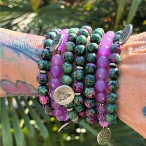 Ruby Zoisite & Lavender Jade Bracelet Stack Set | Boho Spiritual Yoga Jewelry